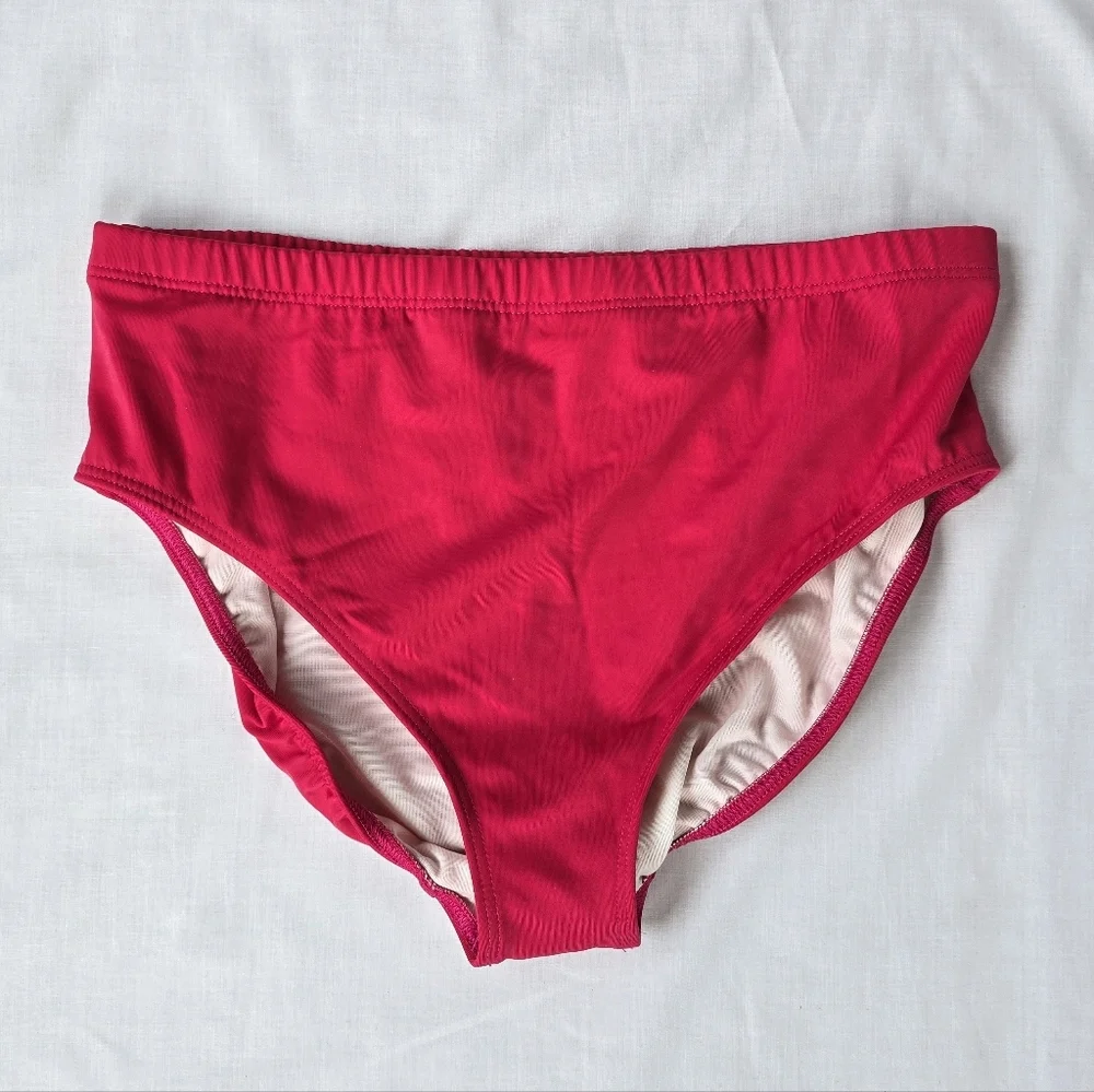 Lands' End▪️Raspberry Pink Bikini Swim Mid-Waist Full Coverage Bottoms